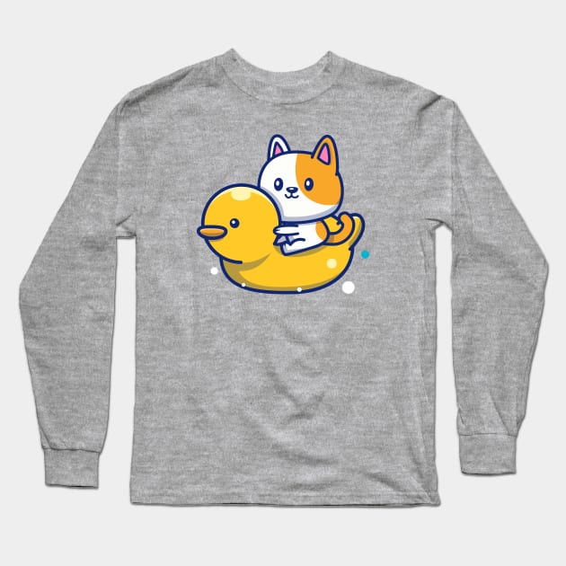 Cute Cat With Swim Ring Duck Long Sleeve T-Shirt by Catalyst Labs